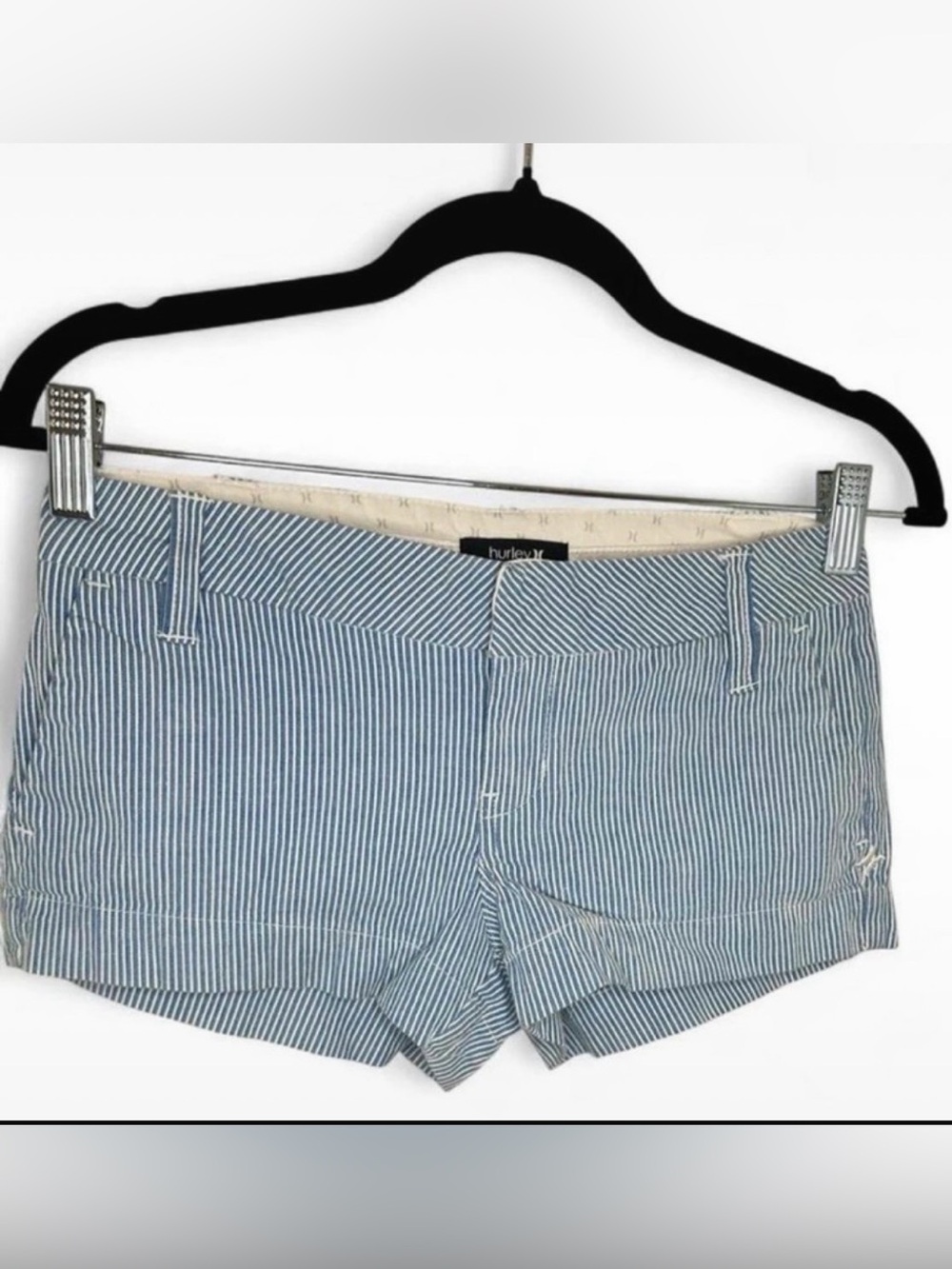 Hurley Blue & White Pinstripe Low Rise Mini Shorts
